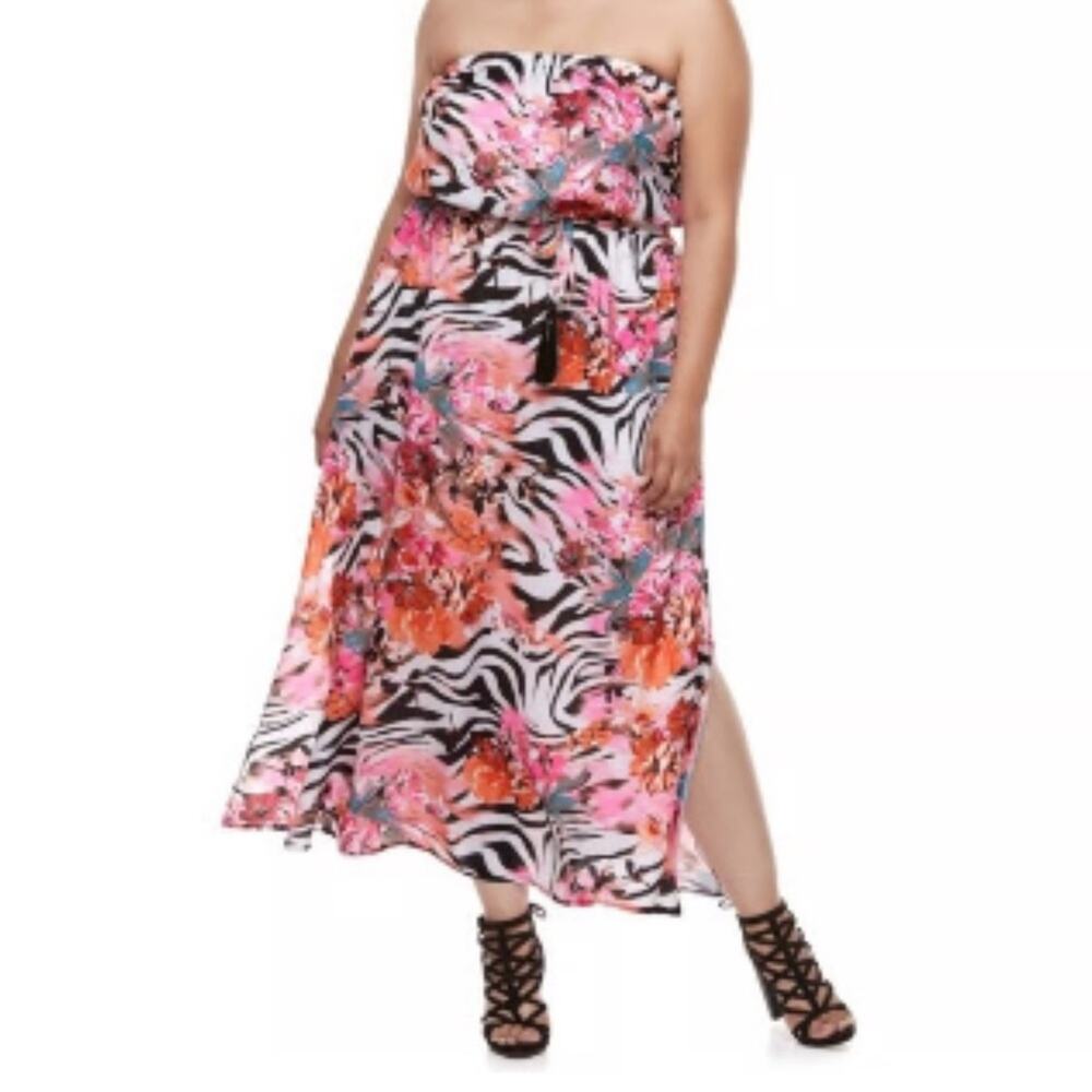 Jennifer Lopez Summer Oasis floral zebra print strapless maxi dress NWT size PL - Picture 6 of 12